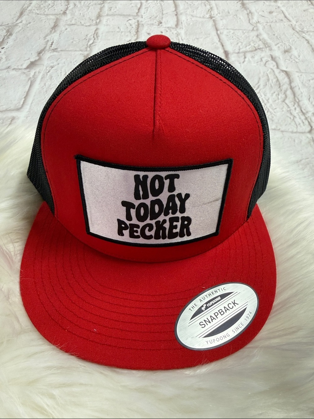 Unisex Red and Black Trucker Snapback Hat - 'Not Today' Patch